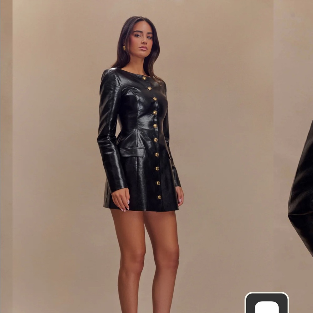 Long sleeve faux leather mini dress